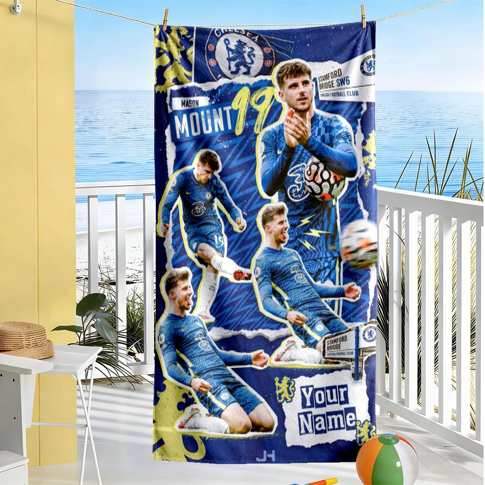Chelsea Fc Football Player Customize Text Beach Towel Soft Durable Quick-Dry Perfect for Traveling Yoga Camping and Swimming