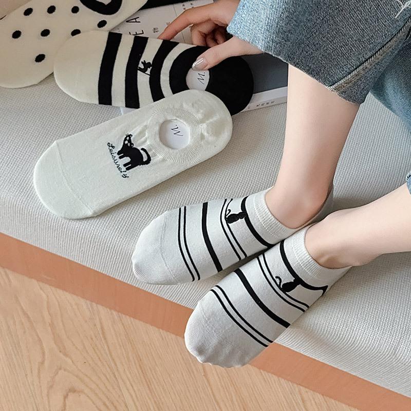 Invisible Socks Children'S Summer Thin Non-Slip Can Not Fall Off With Light Mouth Boat Socks Striped Cartoon Cute Women'S Socks