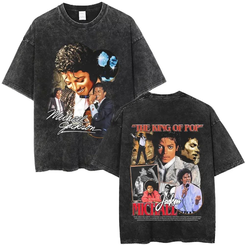 Washed Vintage Michael Jackson Face Graphic Tshirt Men Women Classic Retro Gothic Rock T Shirts Male Hip Hop Oversized Tshirts