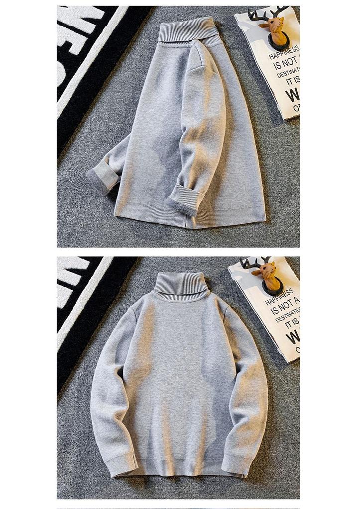 Men's Trendy High Neck Plus Velvet Sweater: Autumn/Winter Solid Color Knit Pullover