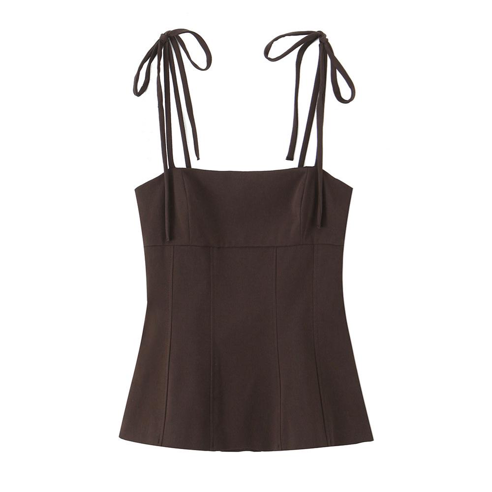 

2025 Spring Women s Slim Bow-Adorned Stretch Top Medium