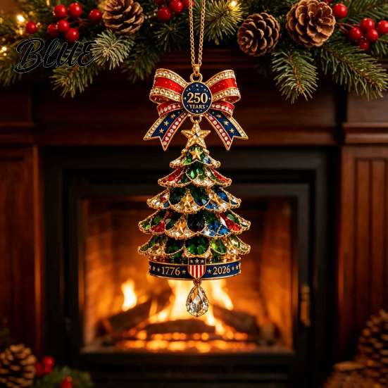 Gold Edge Christmas Tree Charms 250th Anniversary Ornament 2D Acrylic Decor Ornaments 1776-2026 Patriotic Commemorative Hanging Decoration Keepsake