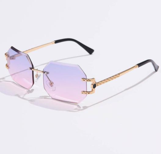 Vintage Sunglasses Female Brand Design Rimless Polygon Sun Eyeglasses Stylish Shades Square Cutting Lenses Ladies Frameless Glasses