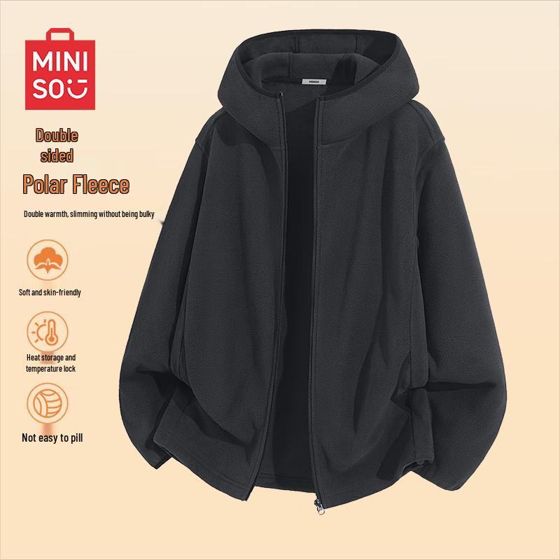 

MINISO Men s Plush Hooded Zip-Up Jacket 3XL
