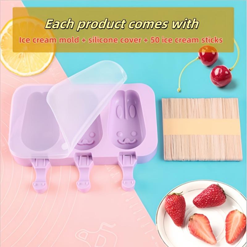 4pcs Multi Style Cartoon Silicone Ice Cream Molds, 3D DIY Easy Release Popsicle Maker with Free Sticks, Summer Homemade Ice Pop Tool for Kitchen