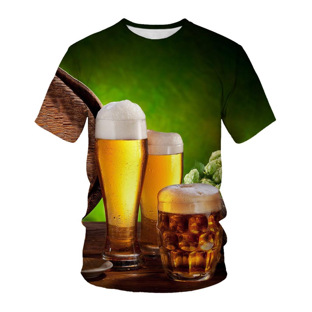 Summer Comfort Wine Series Creative Fun Beer Printing Loose Large Casual Men's Short Sleeve Round Neck T-shirt
