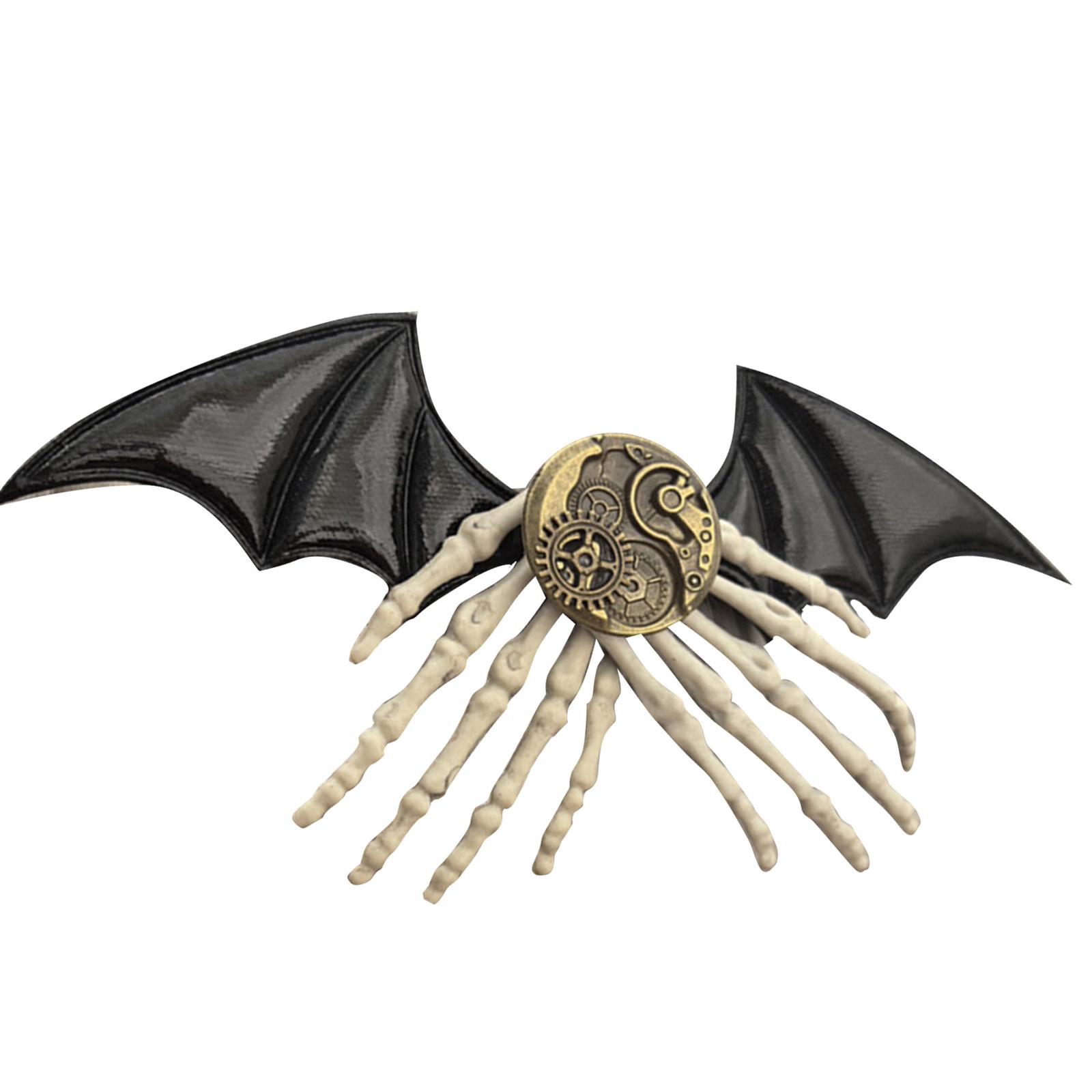 Spooky Gothic Hairpin Featuring Skeleton Hand Plastic Gear And Dark Wing Decoration For Halloween B