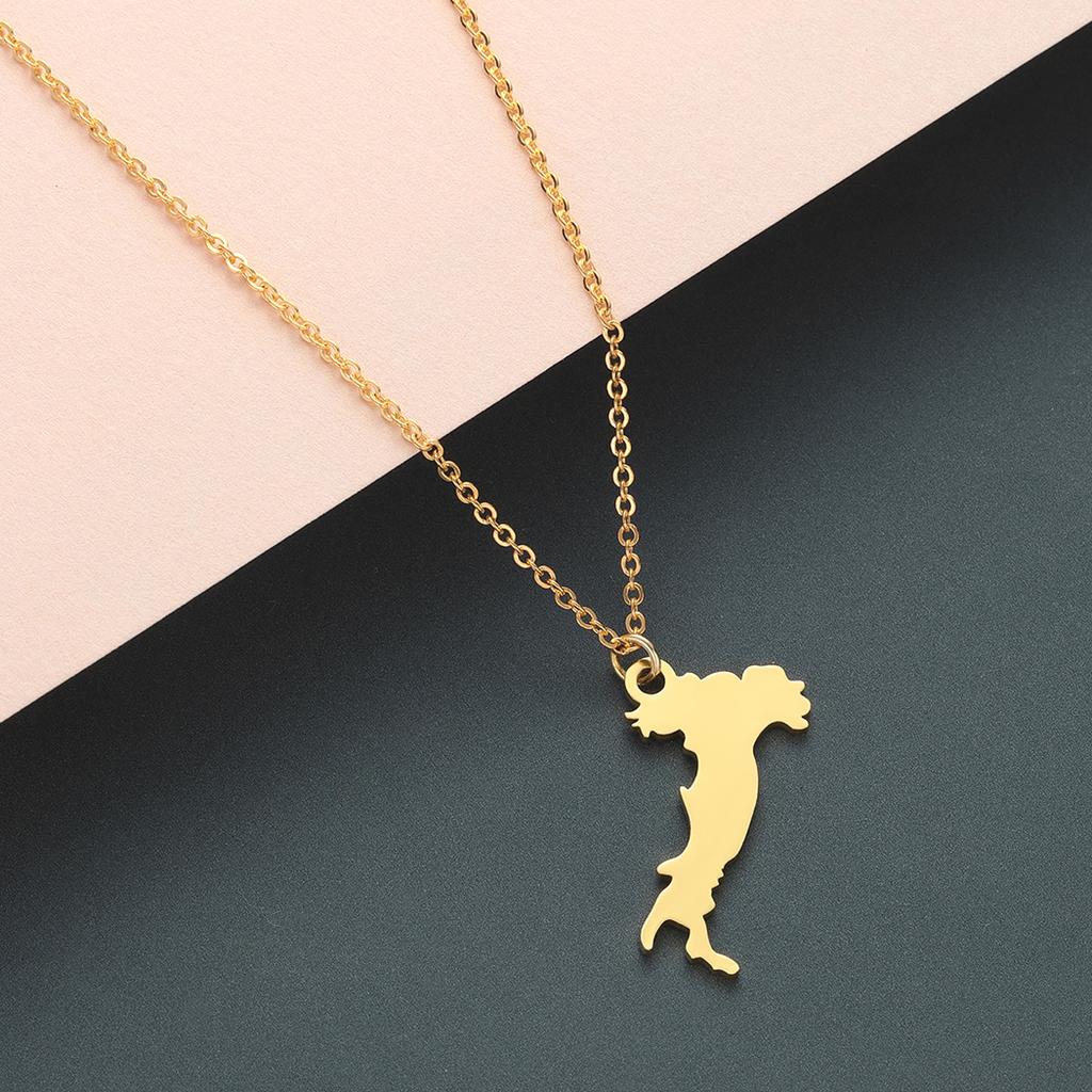 Kinitial Fashion Design Charms Italian Map Pendant & Necklaces for Women Girl Kolye Stainless Steel Choker Jewelry