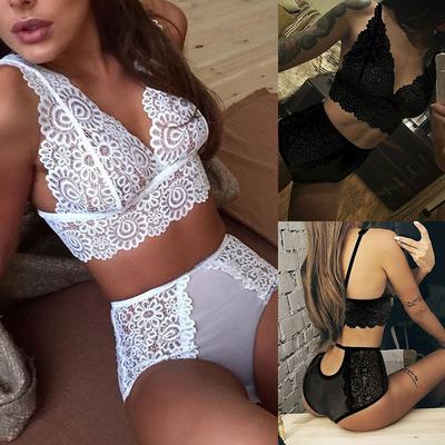 Women's Sexy Lingerie Set Transparent Mesh Sexy Lace Erotic Lingerie Set Solid Color Soft Breathable Lingerie