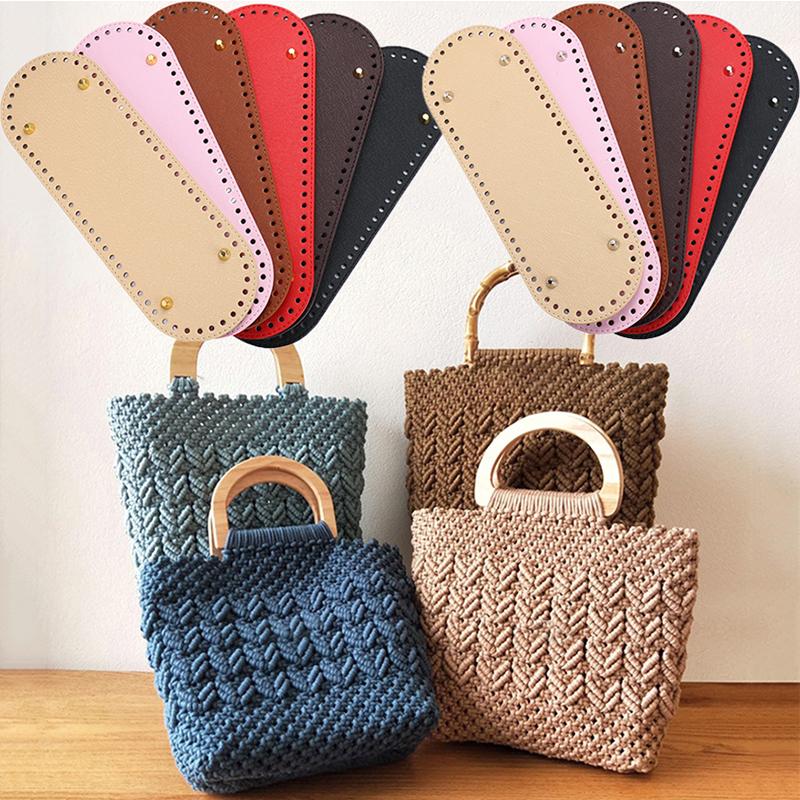 18X8cm Long Bottom For Knitted PU Leather Bag Base High Qualtiy Handbag Bottom With Holes Rivet Crochet Bag Part Accessories