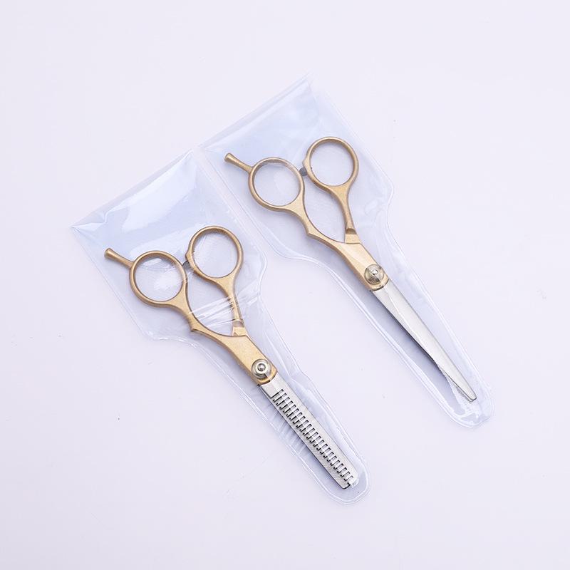 Golden Hairdressing Scissors Set: Thinning & Flat Cut Toothed Scissors for Home Use