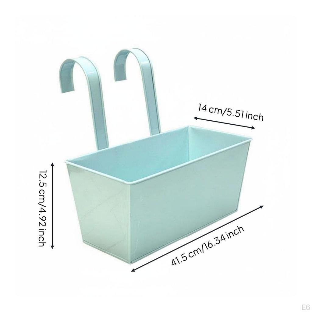 Rectangular Metal Hanging Planter Weather Resistant Railing Space Saving