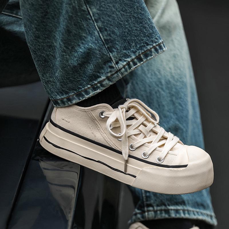 2026 Summer Trendy Men's Canvas Lace-up Shoes with Thick Sole for Height Increase