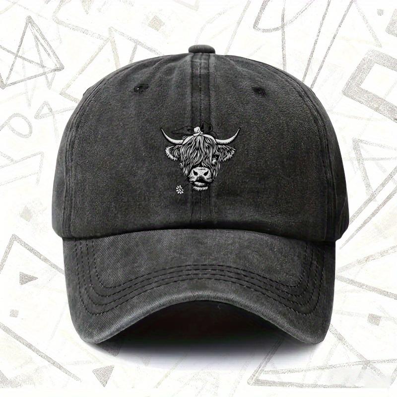 pc Retro Washed Hat with Scottish Highland Cattle Mens And Womens Solid Baseball Cap Suitable for All Seasons Ideal Gif