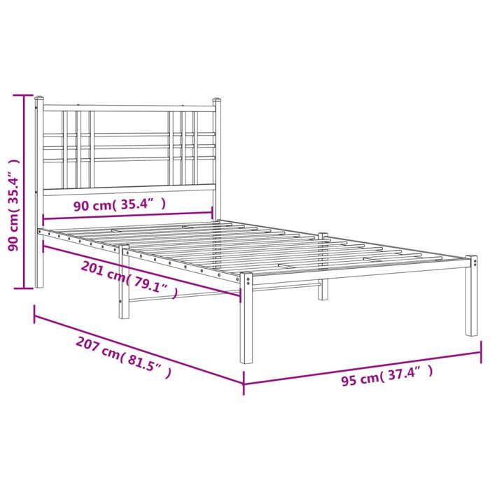 VidaXL Metal Bed Frames with Headboard, Single Bed with Slats and Legs, Indoor Bedroom Adult Bed, 376366