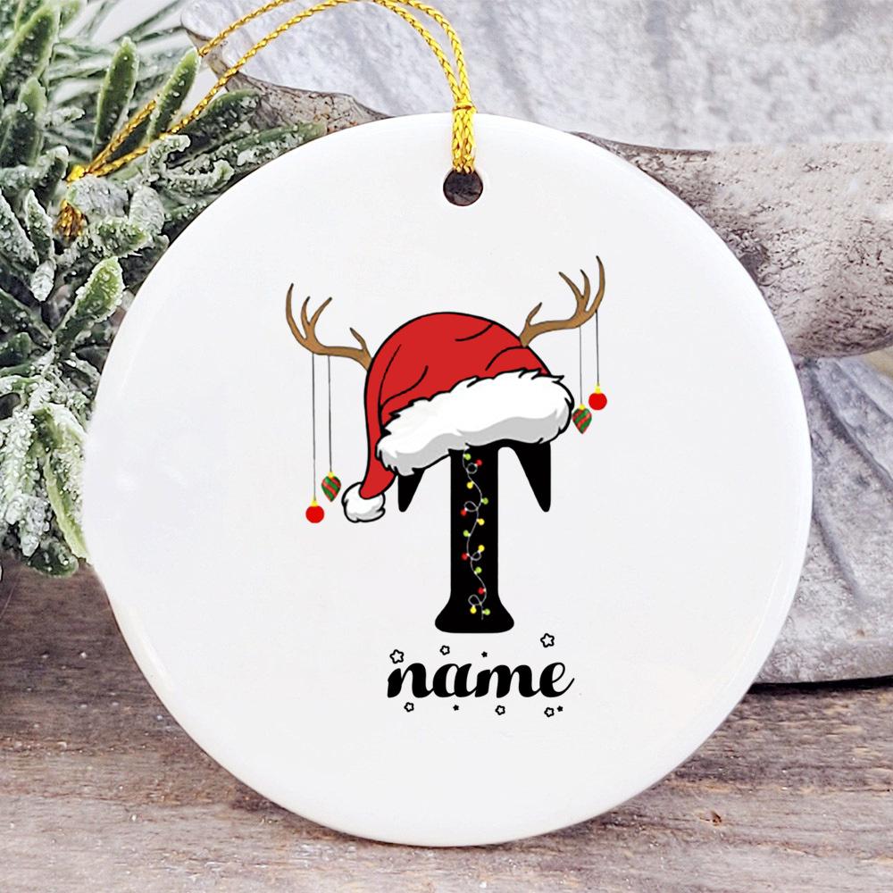 Baby's Christmas Ornament Personalized Initial with Name Ceramic Bauble Gift for Newborn Present for Baby Custom Xmas Decoration
