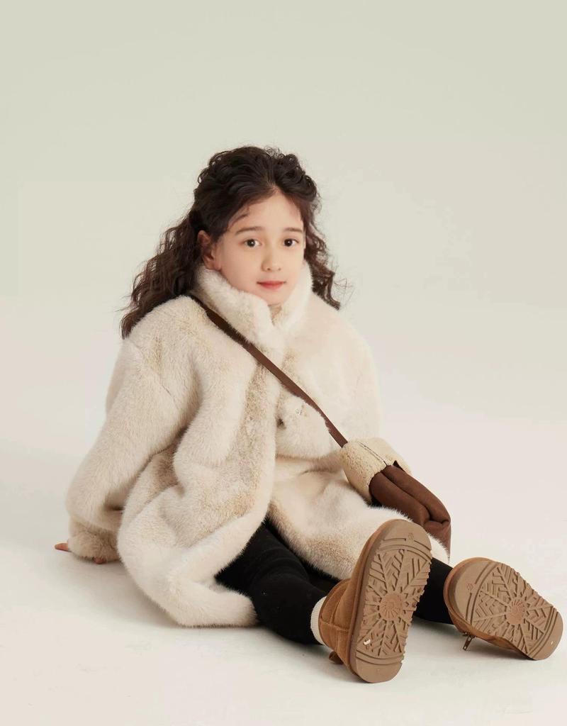 Girls' Long Faux Fur Winter Coat – Thick Plush Mink Velvet Lining