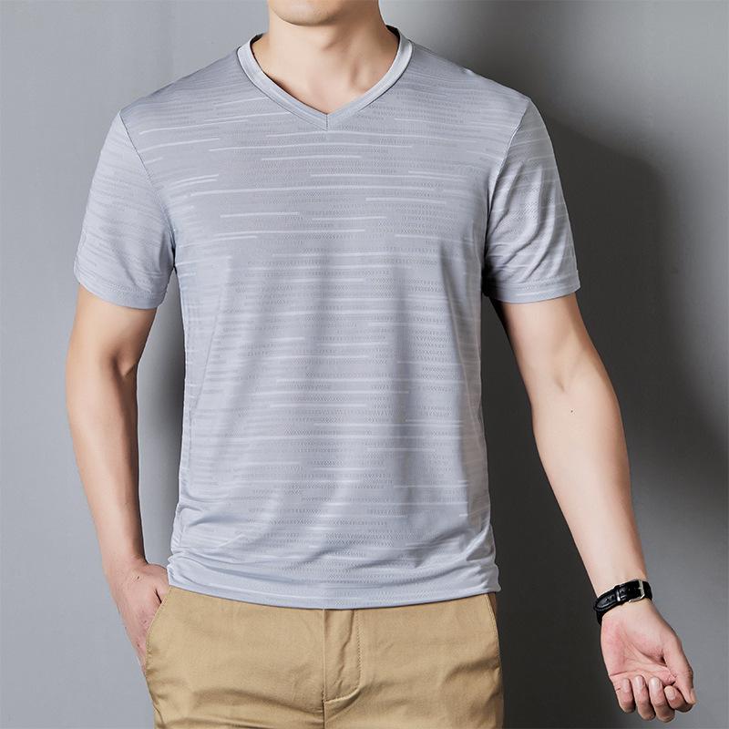 Men's Plus Size V-Neck Ice Silk Short Sleeve T-Shirt - Trendy, Loose Fit for Summer
