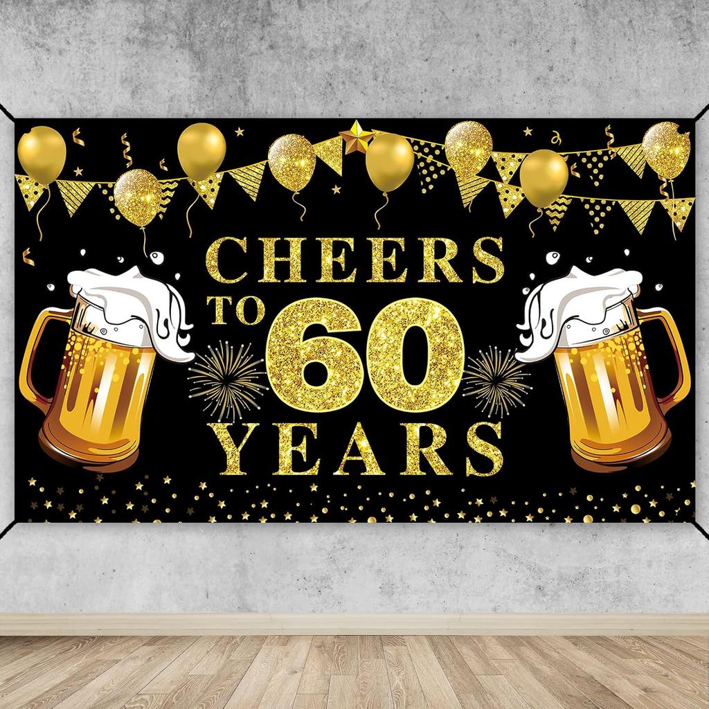 Lnlofen Cheers to 50 Years Banner Backdrop, Black Gold Happy 50th Birthday Decorations, 50 Anniversary Banner Poster Sign Party Supplies (72.8 x 43.3
