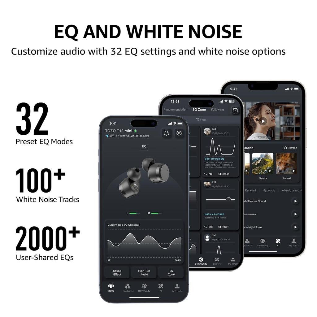 TOZO Tones Dots Wireless 2025 Premium Sound Powerful and Delicate LED Battery Level ENC Noise Custom App Touch Up To 55 Hours of Auto Instant Fast