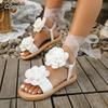 Women's Lace Up Sandals 2025 New Beach Casual Sandals Women Outdoor Summer Fashion Flower Shoes Ladies Lightweight Flat Sandals