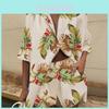 Polyester Floral Print Short Sleeve Shirt Two Piece Set For Women Summer Casual Urban Style