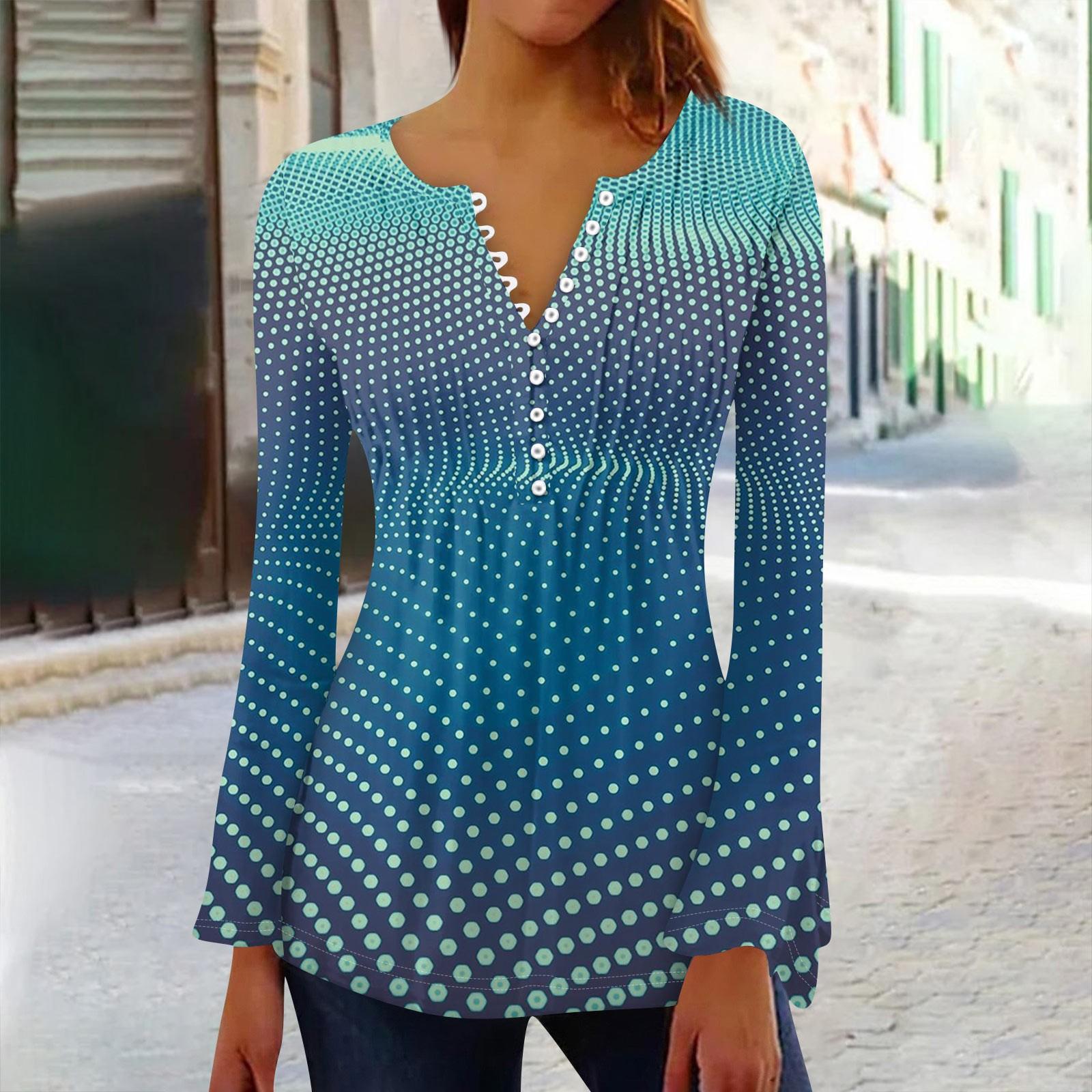 

Женская плиссированная футболка на пуговицах с v-образным вырезом и длинными рукавами с цветочным принтом, топы XL синий