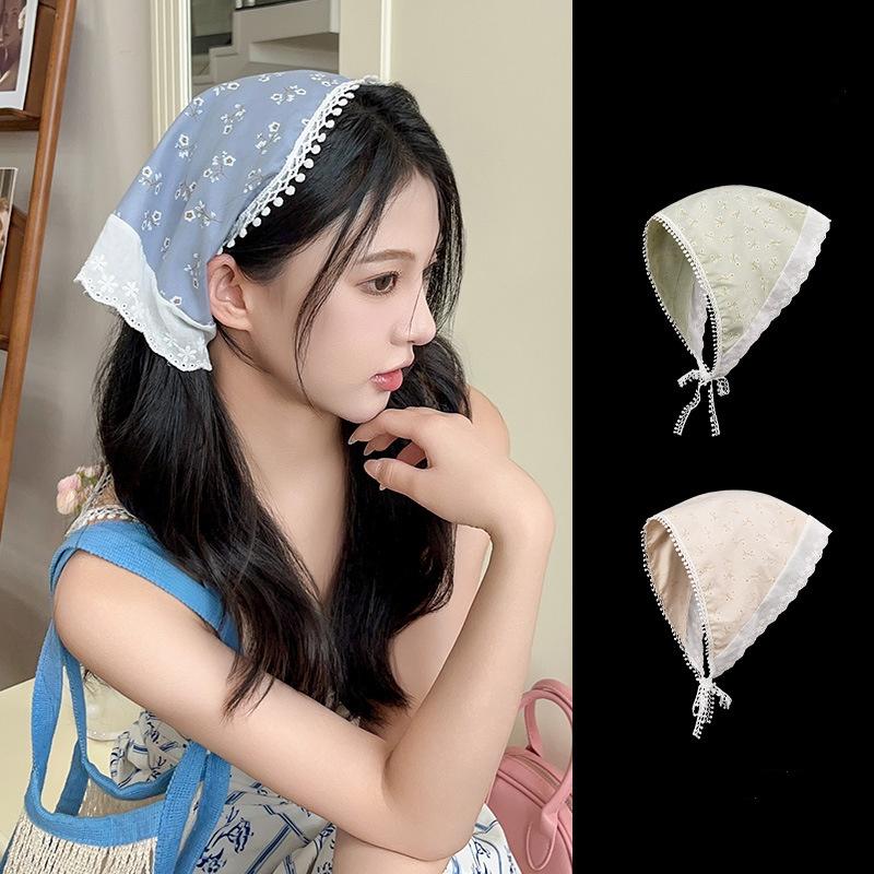 Sweet Flower Triangle Hair Scarf Women Headband Trendy French Pastoral Lace Headwear Girls Scarves Summer Hair Accessories