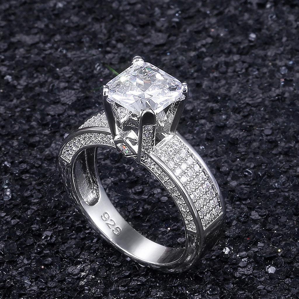 Foreign trade new classic atmosphere square zircon ring ladies platinum wedding jewelry