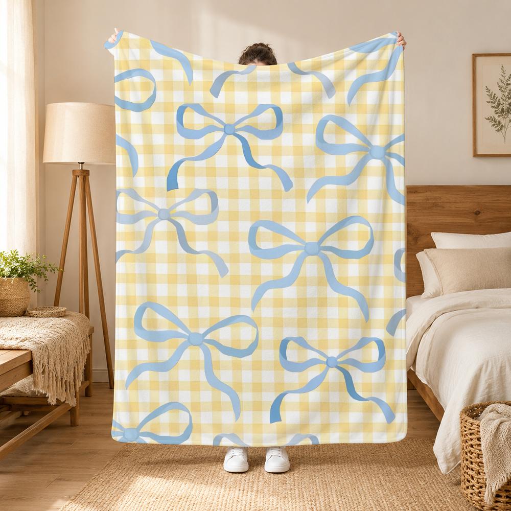 Schleifen Schleifenmuster Überwurf 240g Flanell-Decke, geeignet für Sofas, Betten, Büros, exquisites Geschenkdecken