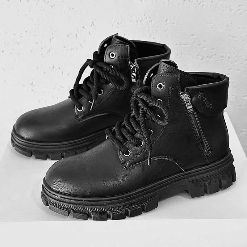 

Мужские ботинки из искусственной кожи, дышащие уличные ботильоны, модные высокие ботильоны, противоскользящие массивные ботинки 44 чёрный