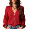 Women's Color Oversized Round Neck Long Sleeve Knit Cardigan with Large Buttons