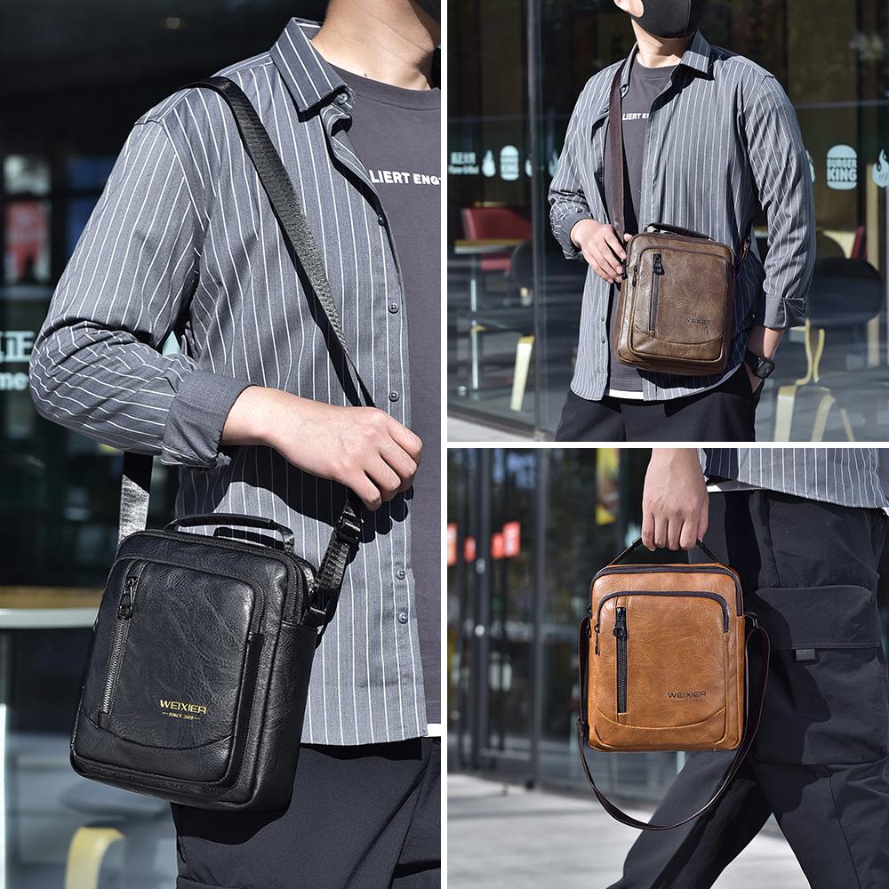 WEIXIER Herren Crossbody Schultertasche Leder Messenger Bag wasserdichte Aktentasche Satchel Reisetasche
