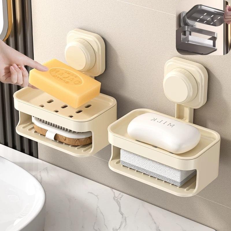 New Non Drill Wall Mounted Shower Rack Wall Mounted Soap Dish with Suction Cup Drainage Soap Holder for Bathroom Kitchen