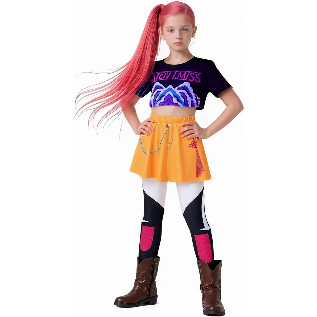 Mädchen Dämon Pop Sängerin Jäger Kostüm Bühnenoutfit Idol Kostüm, Kinder Halloween Kostüme Sänger Anführer Cosplay