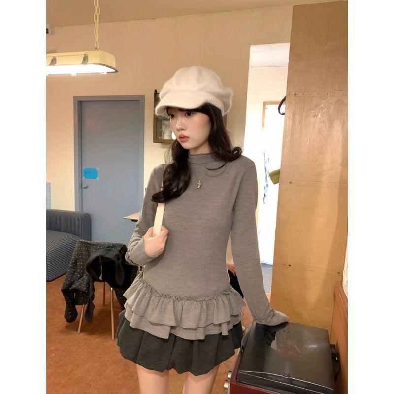 

270g German Velvet Half-High Collar Long-Sleeve T-shirt for Autumn/Winter - Slim-Fit, Flattering, Trendy Style for Spicy Girls L