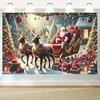 1 Stück Feiertags-Weihnachtsmann-Schlitten-Hintergrundtuch - Weihnachtsmann und Rentier Schneeszene langlebige Innen- und Außendekoration