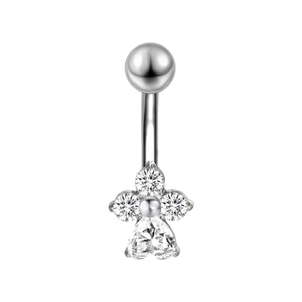 Stainless Steel Zirconia Navel Ring with Inlaid Diamond