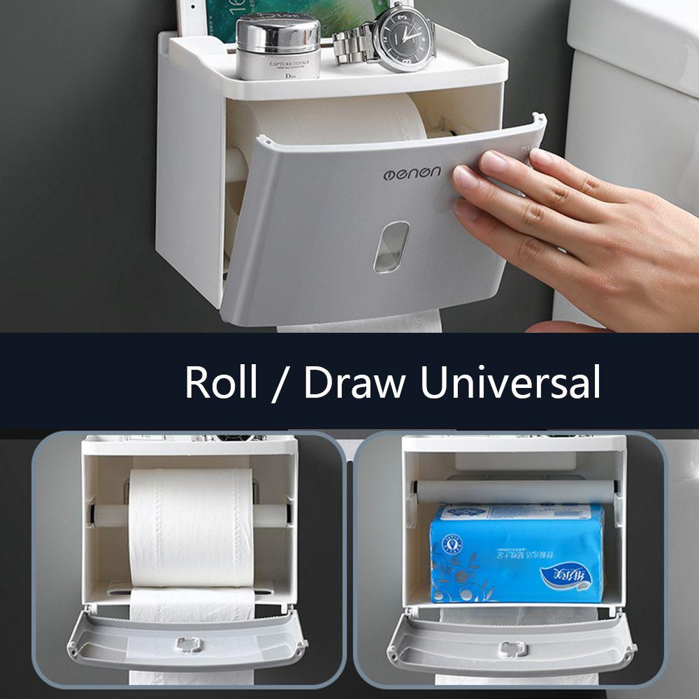 Mounted No Punching Roll/Draw Paper Dispenser Toilet Paper Holder Storage Rack Tissue Box Shelf