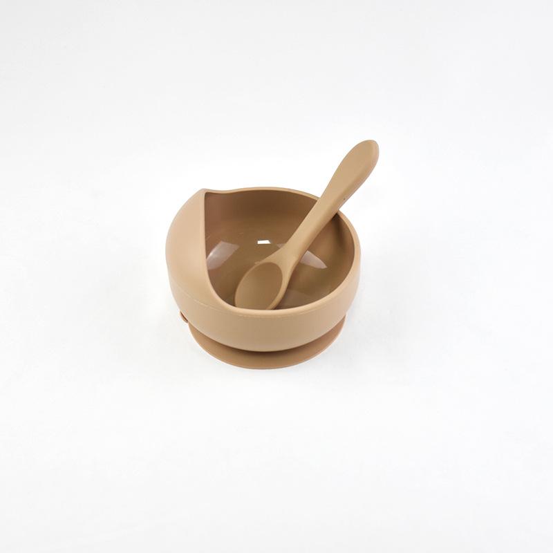 Bol din silicon pentru bebeluși, antrenament pentru auto-hrănire, bol melc, set cu ventuză anti-cădere pentru sugari, cu set de lingură, veselă pentru hrănirea copiilor