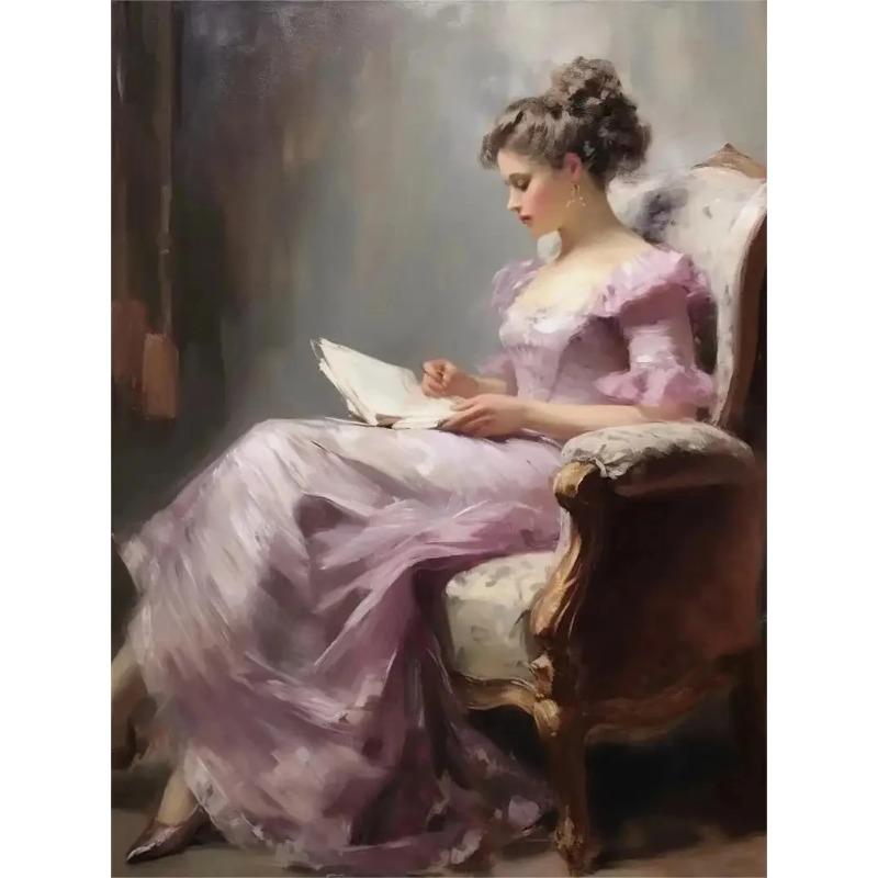 Vintage Read Elegant Girl Book Lovers Poster Women Portrait Oil Painting On Canvas Painting Wall Art Picture for Room Home Decor