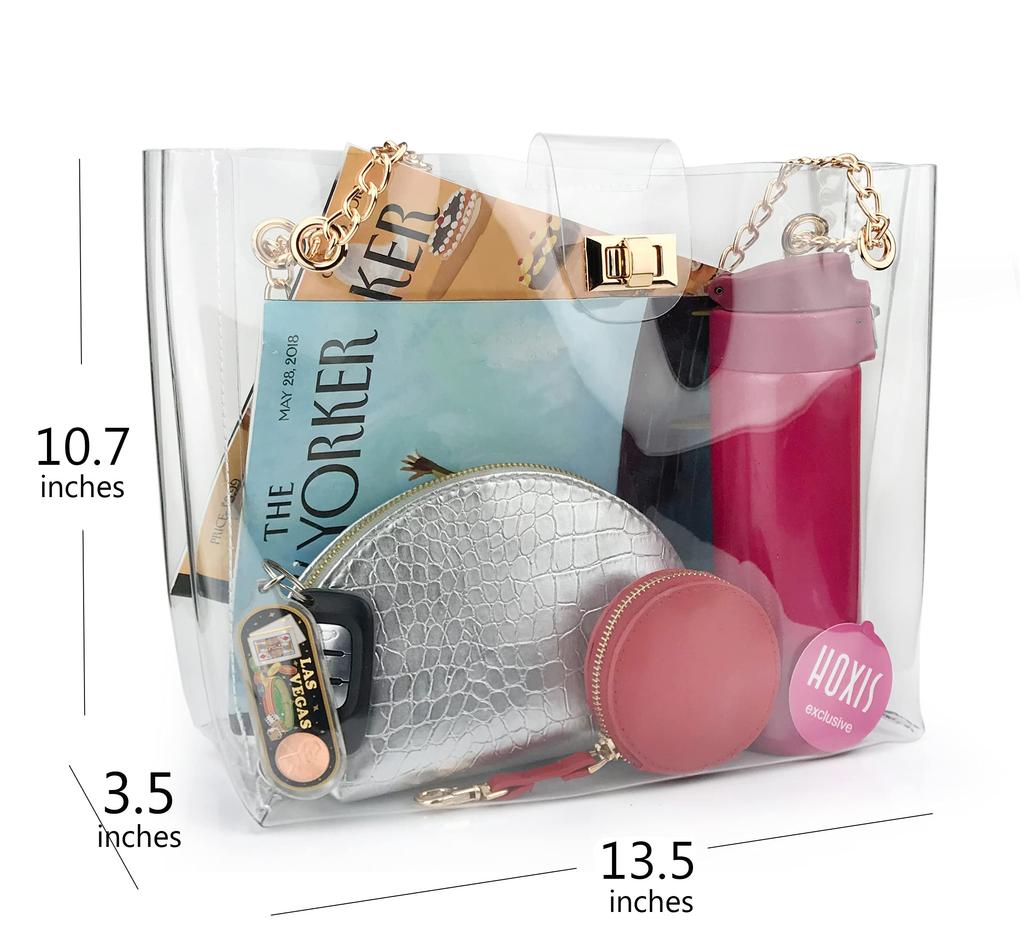 Hoxis Clear PVC Tote Bag with Chain, Women's, Vinyl, Crossbody Bag, Shoulder Bag, 2-Way, Beach, Ocean, Multi-Purpose (Transparent)