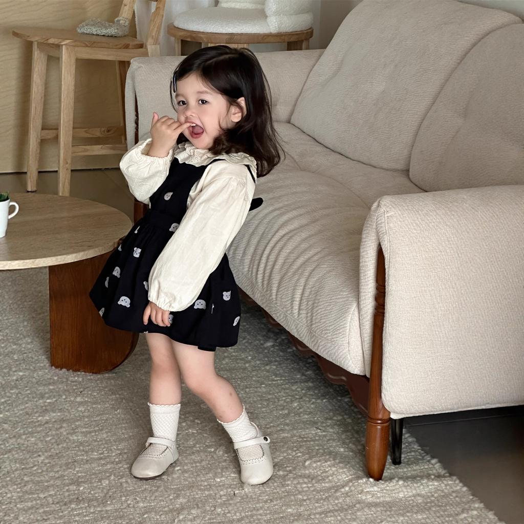 Frühlings- und Herbstkleidung für Mädchen, Frühlingskleidung für Kinder, Kinderkleidung, zweiteiliges Set aus Jeansrock mit Trägern für Babys