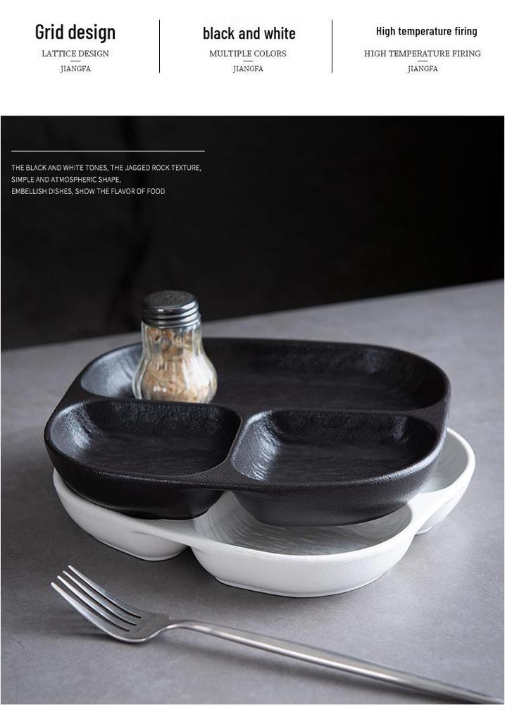 Piatto in Ceramica a Tre Scomparti per Controllo delle Porzioni, Perdita di Peso, Ideale per Colazione o Cena Monoporzione