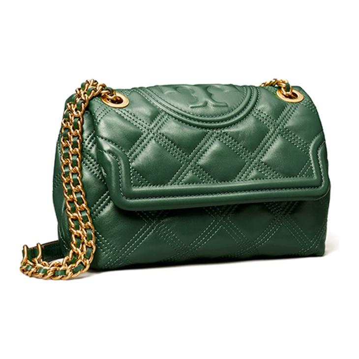 Tory Burch Fleming Diamond Quilted Embossed Print Woven Chain Leather Shoulder Bag Women Shoulder Bag Dark-Green 58102-304