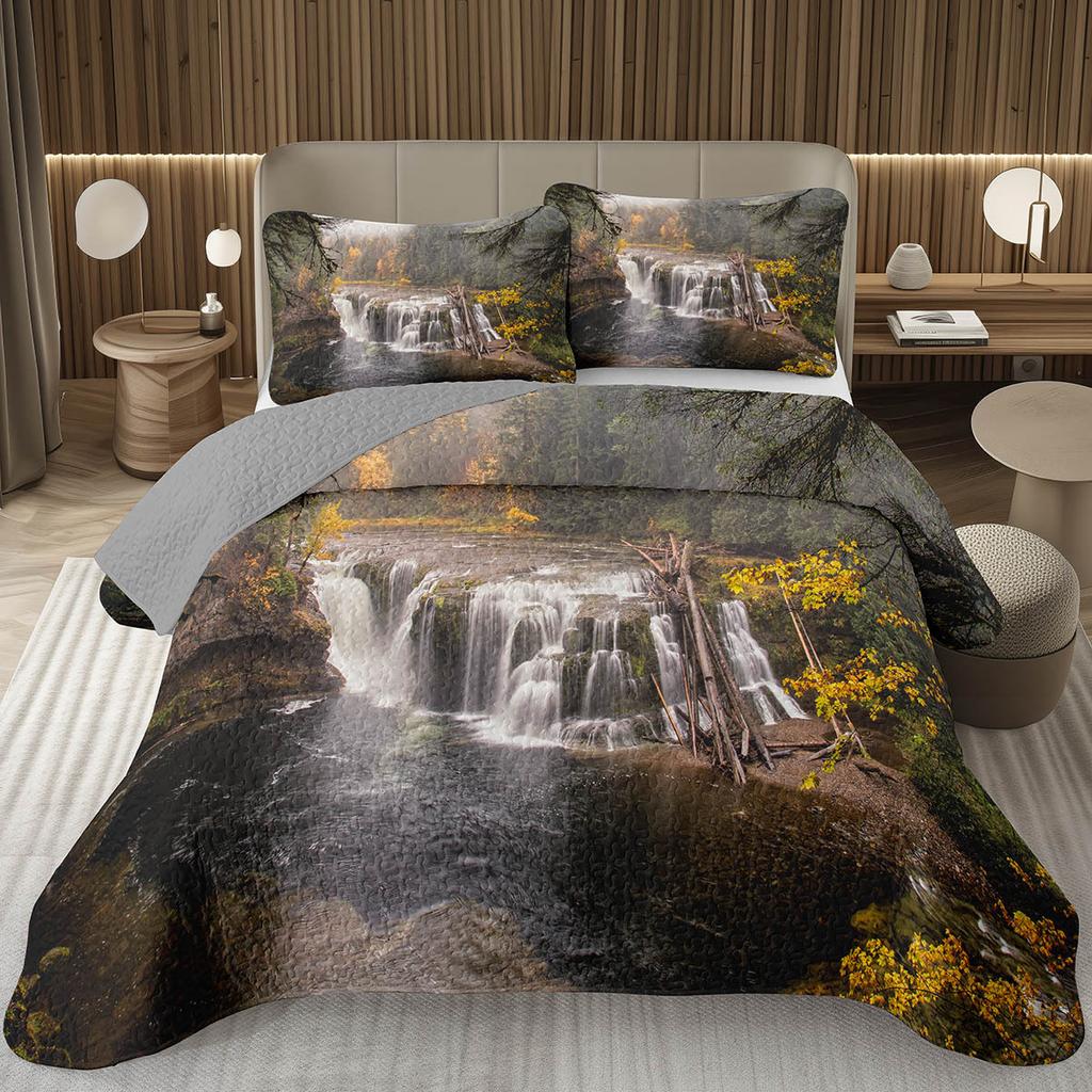 Tree Bedspread Nature Landscape Bedspreads for Boys Girls Reversible Grey Coverlet Set Modern Abstract Art Quilted Bedding Queen