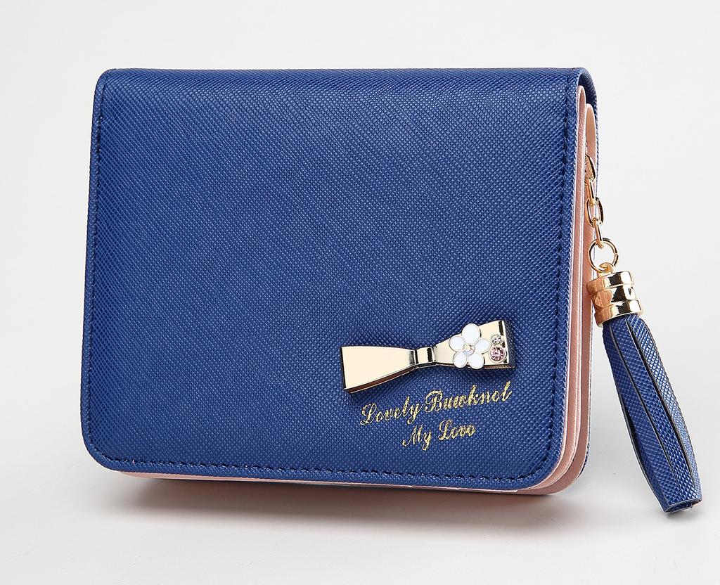 Fair Fairy Bifold PU Leather Mini Wallet with Cute 151124 Women's Ribbon, Gift, (Navy)