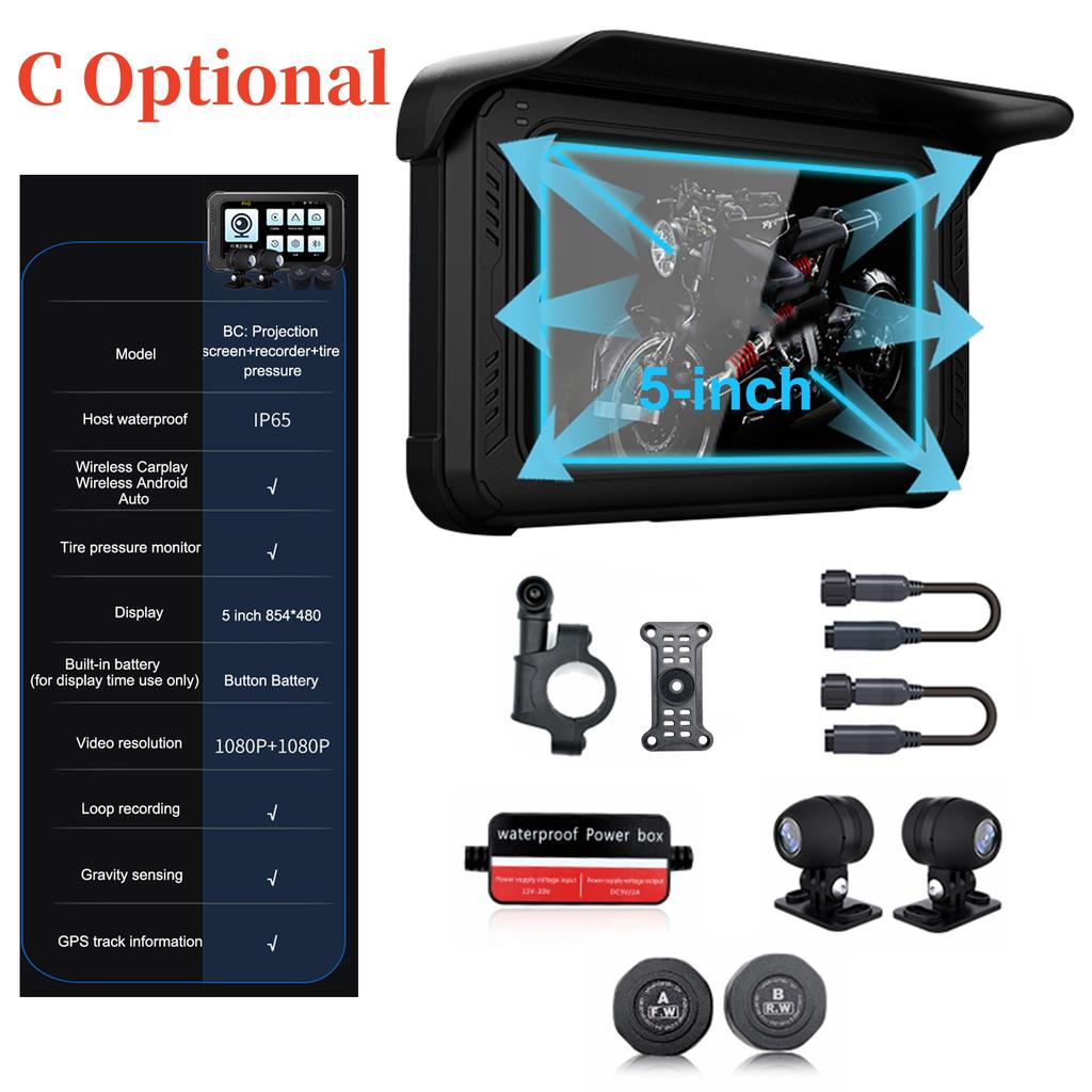 3-In-1 Motorbike Device: Dashcam+GPS Navigator+Wireless CarPlay, Supports Android Auto, Siri & Google Voice Assistant