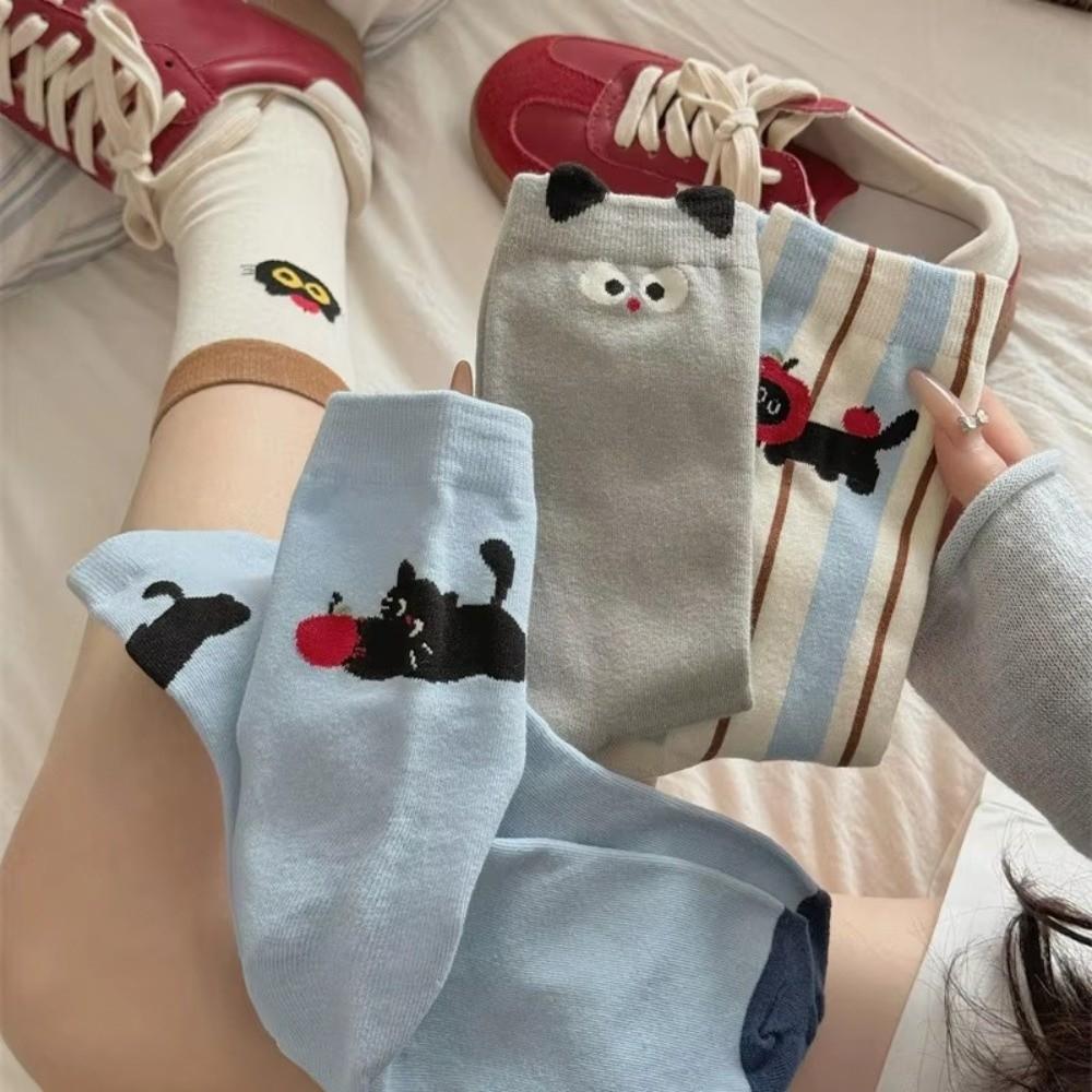 

Cartoon Striped Socks Cotton Long Socks New Women Socks Blue