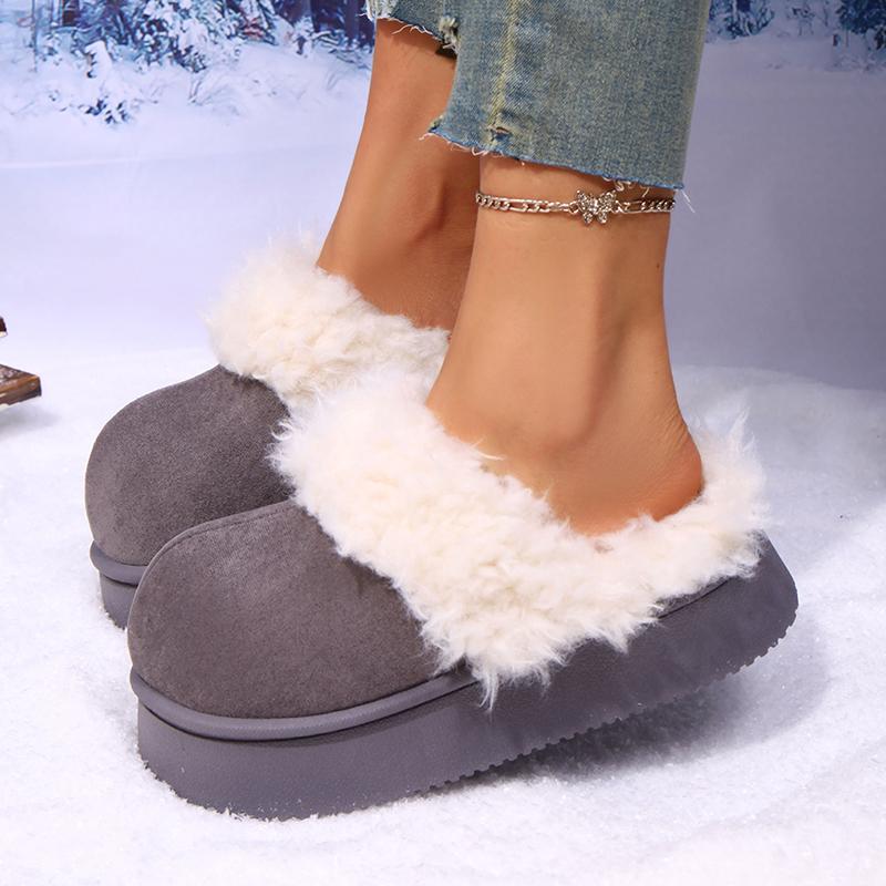 Fashion 2025 New Thick Sole Fluffy Slippers Women Outdoor Non Slip Warm Winter Slippers Woman Comfortable Slip On Cotton Shoes Female